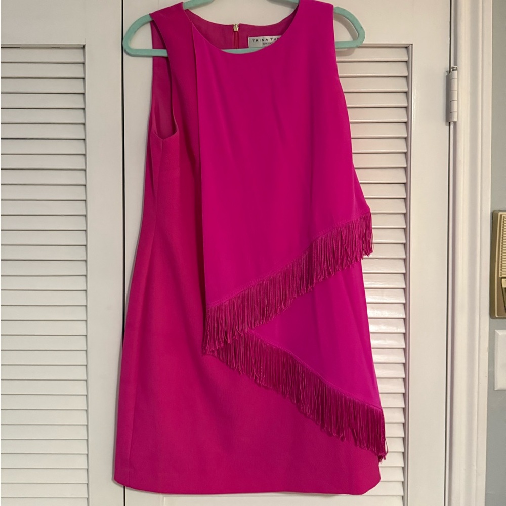 Trina Turk Pink Sleeveless Dress with Fringe Detail